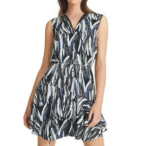 Reiss Elsie Printed Tiered Ruffle Mini Dress Blue White Women 0